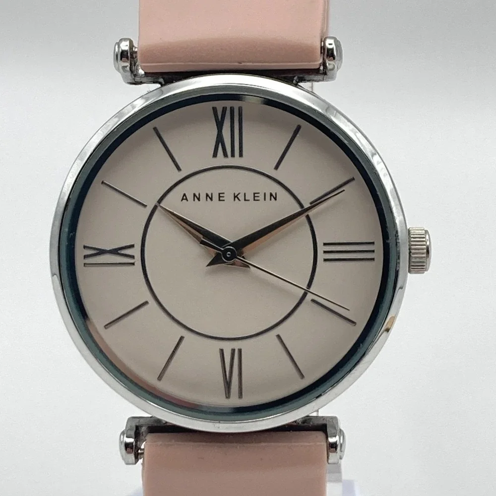 Anne Klein Women's Watch 34mm Silver Tone Beige Dial Silicone Band New Battery